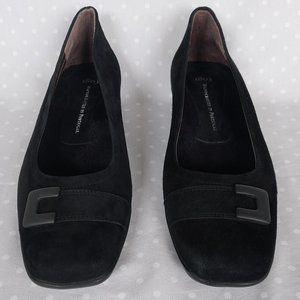 1803 Black Suede Square Toe Low Heel Flats